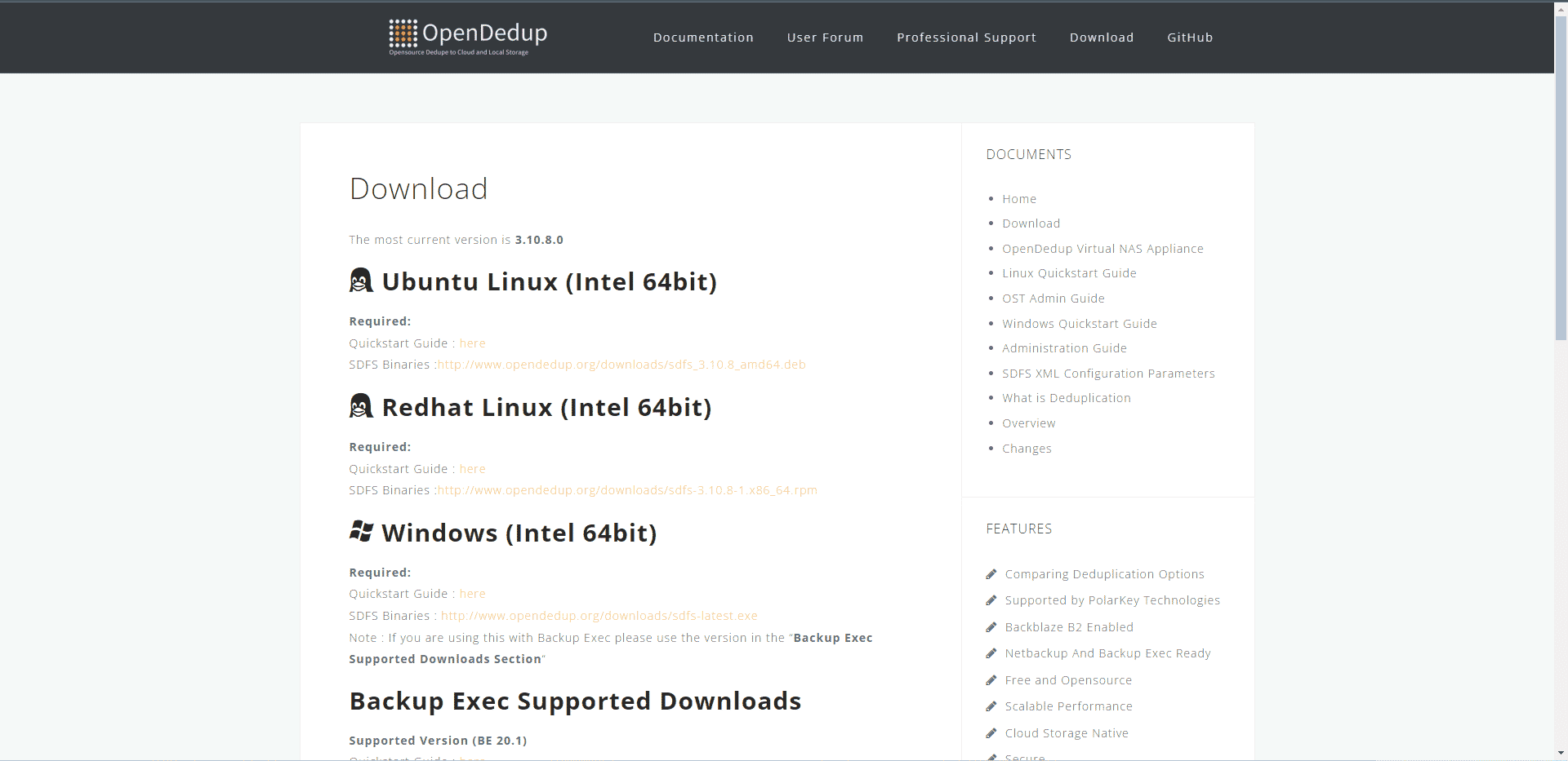 OpenDedupe公式ウェブサイト