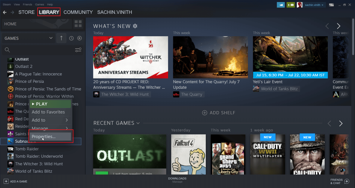 klik pada perpustakaan dan klik pada permainan diikuti dengan klik kanan dan klik properti. Cara Membuat Steam Hapus Simpanan Cloud