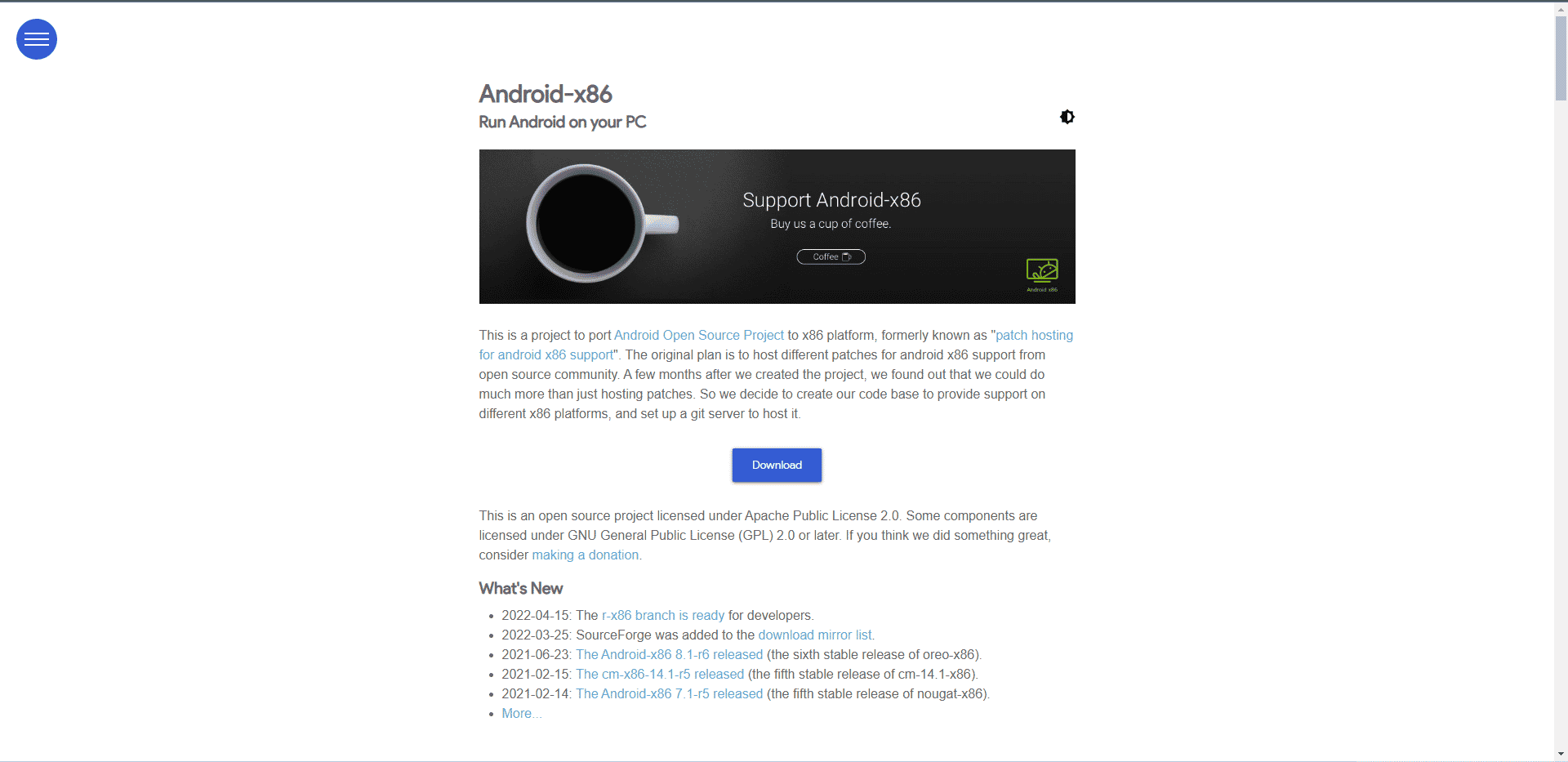 Android x86 resmi web sitesi