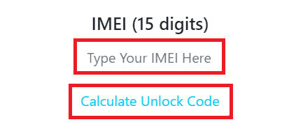 表示されたフィールドに15桁のIMEI番号を入力し、[ロック解除コードの計算]ボタンをクリックします