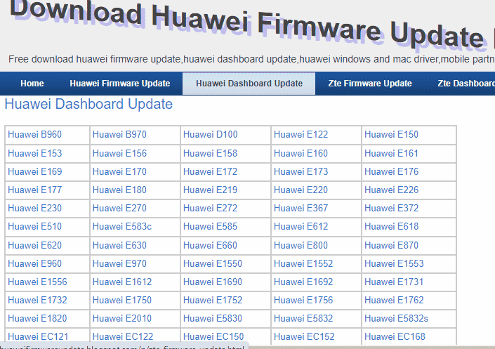 Huaweiダッシュボードアップデートの公式ウェブサイトを開きます。 Huaweiモデムのロックを解除する方法