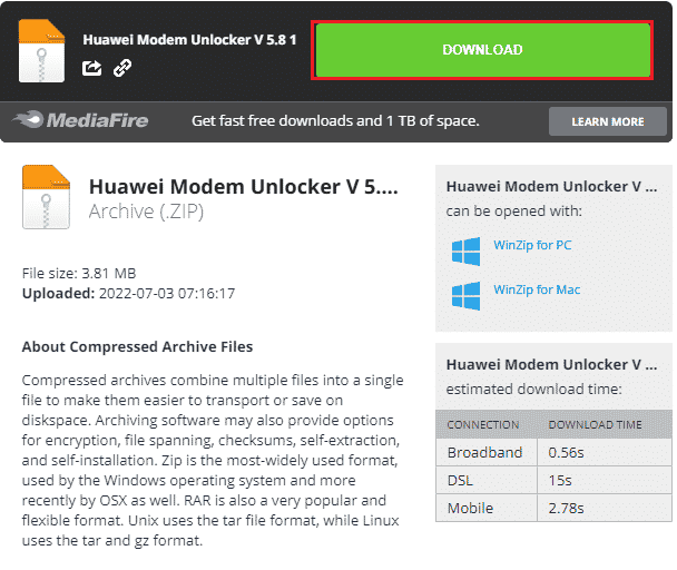 Huaweiモデムアンロックツールのダウンロード