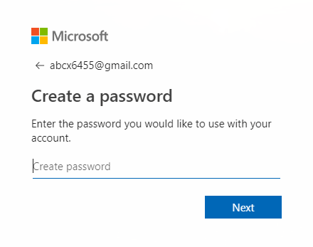输入新 Microsoft 帐户的密码,然后单击下一步
