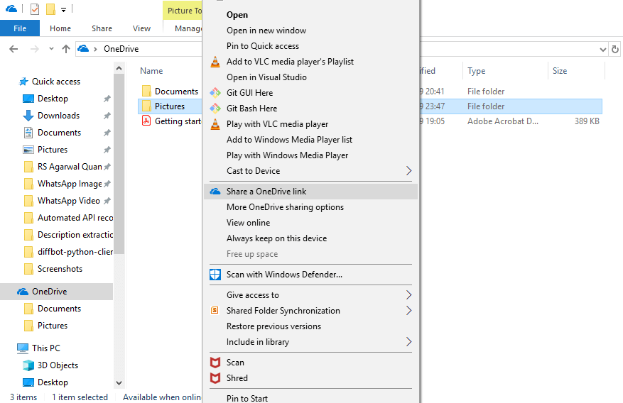 选择“共享 OneDrive 链接”