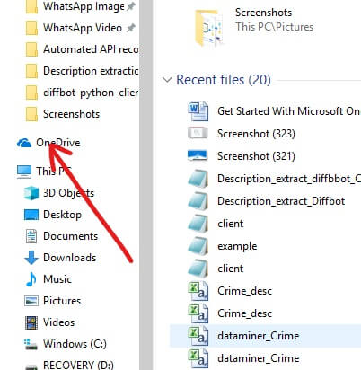 在左侧可用的文件夹列表中查找 OneDrive 文件夹并单击它