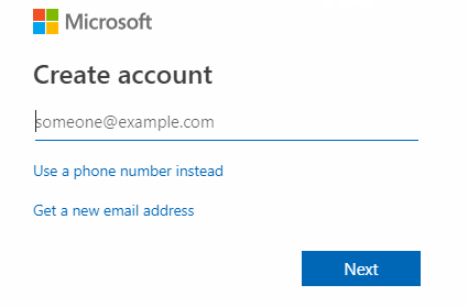 输入新 Microsoft 帐户的电子邮件地址,然后单击下一步