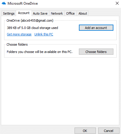 单击“帐户”选项卡以查看可用和已用空间 |如何在 Windows 10 上使用 OneDrive
