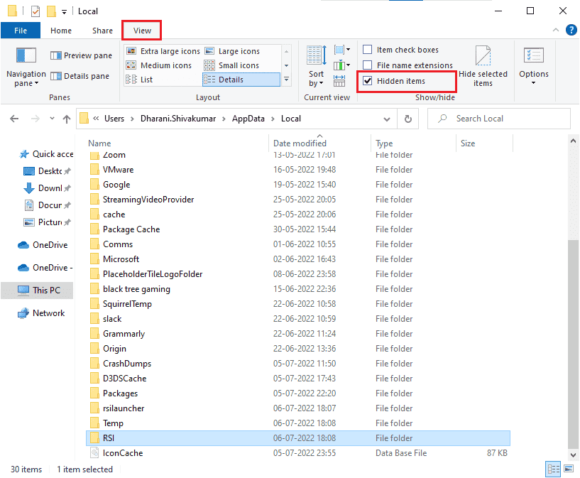 Pastikan Anda mencentang kotak item Tersembunyi di tab Lihat untuk melihat folder AppData