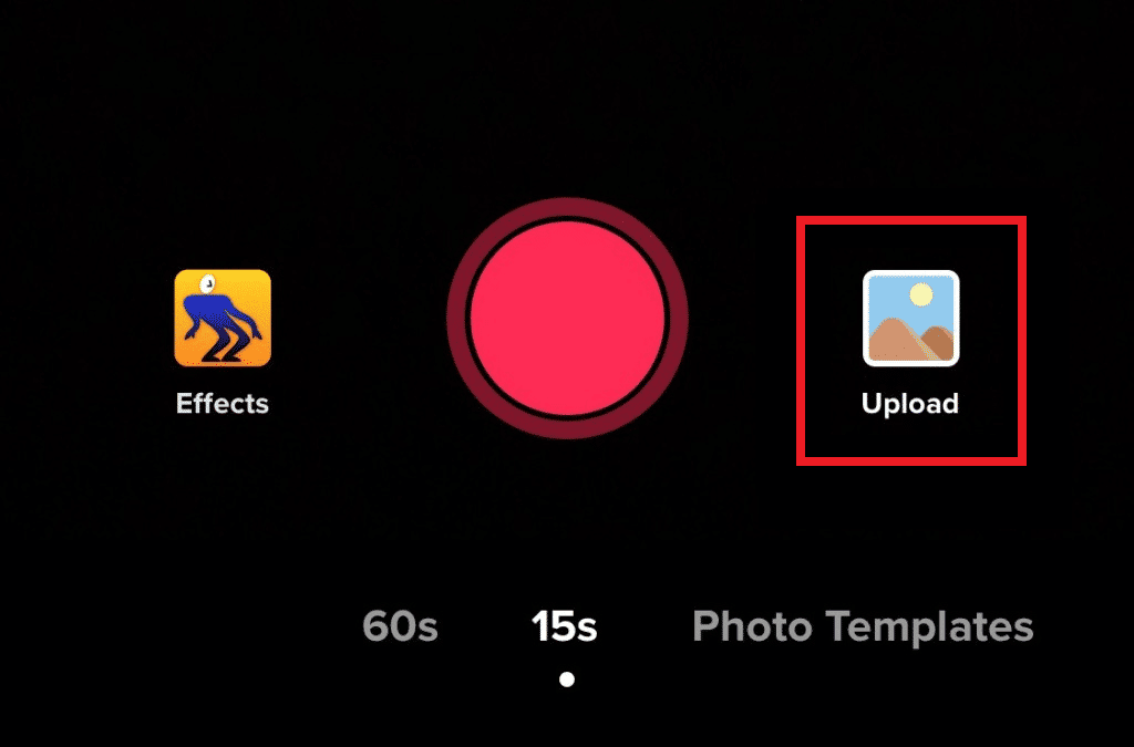 アップロードオプションをタップして、写真をTikTokに追加します|ナレーションなしでTikTokのサウンドについて話す方法