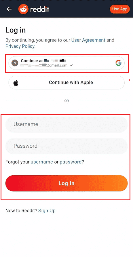 Googleアカウントまたはユーザー名とパスワードを使用してアカウントにログインします