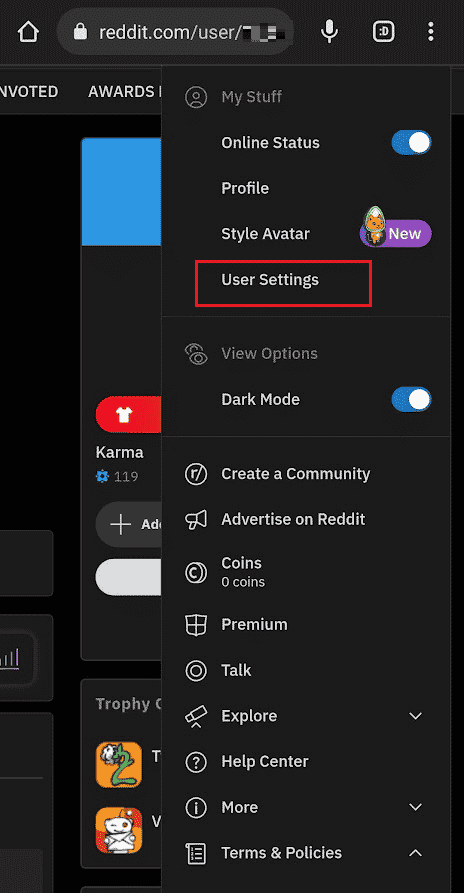 [ユーザー設定]をタップします|アプリでRedditアカウントを削除する方法