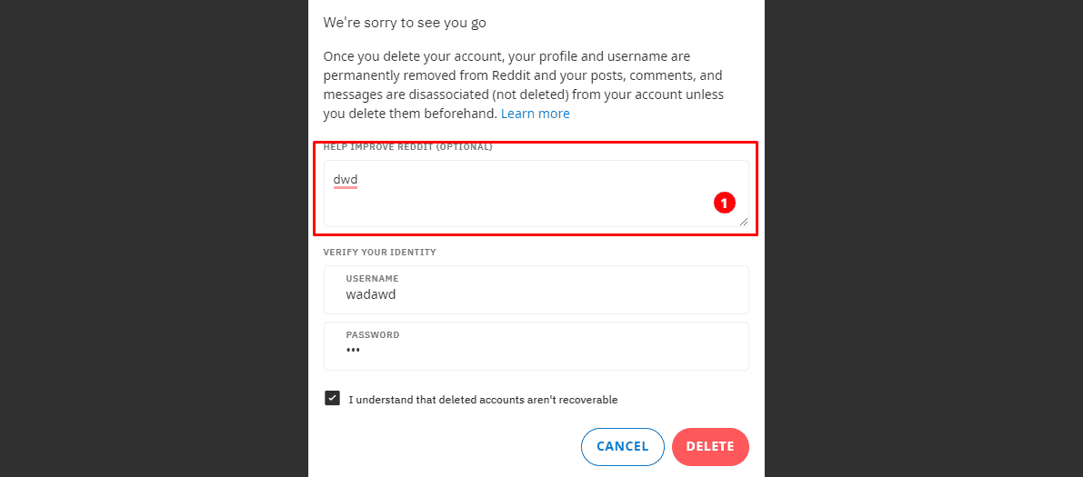 redditを離れる理由を入力してください