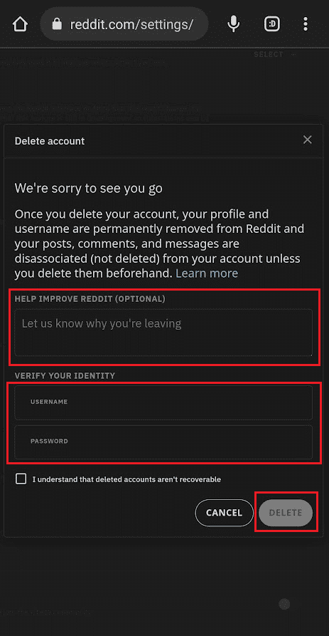REDDITの改善を支援-ユーザー名とパスワード-削除