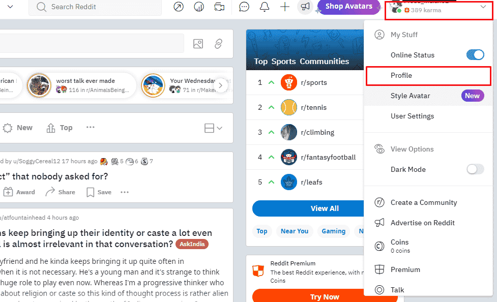 プロファイルアイコン-プロファイル|アプリでRedditアカウントを削除する方法