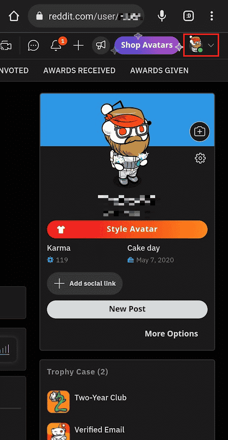 右上隅からプロフィールアイコンをタップします