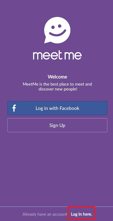 Buka aplikasi MeetMe dan ketuk Masuk di sini
