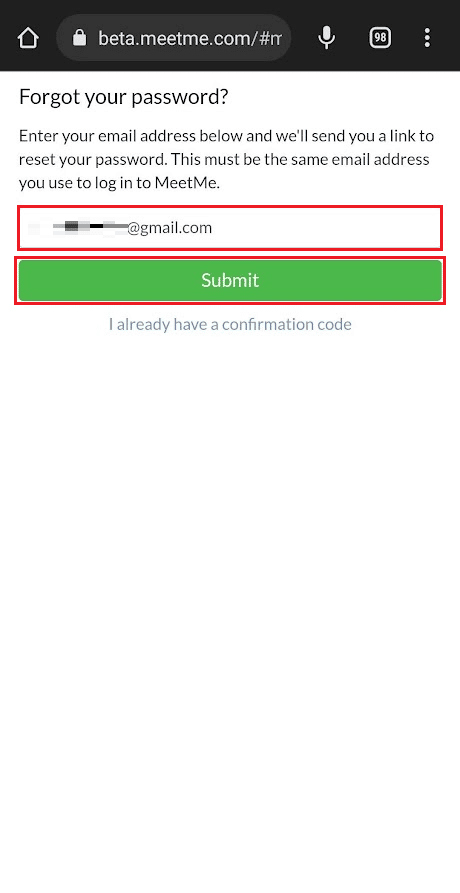 Masukkan alamat Email yang terdaftar dengan akun Anda dan ketuk Kirim