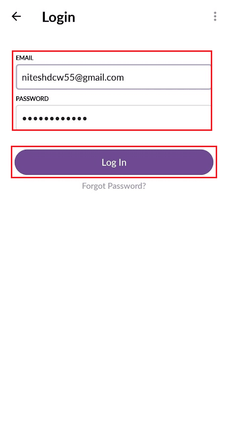 buka aplikasi MeetMe dan masukkan EMAIL dan PASSWORD baru. Kemudian, ketuk Masuk
