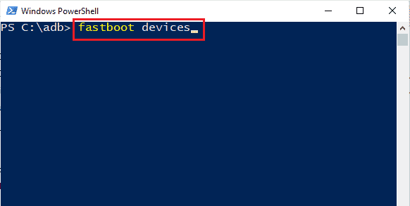 fastbootモードでadbデバイスを確認します