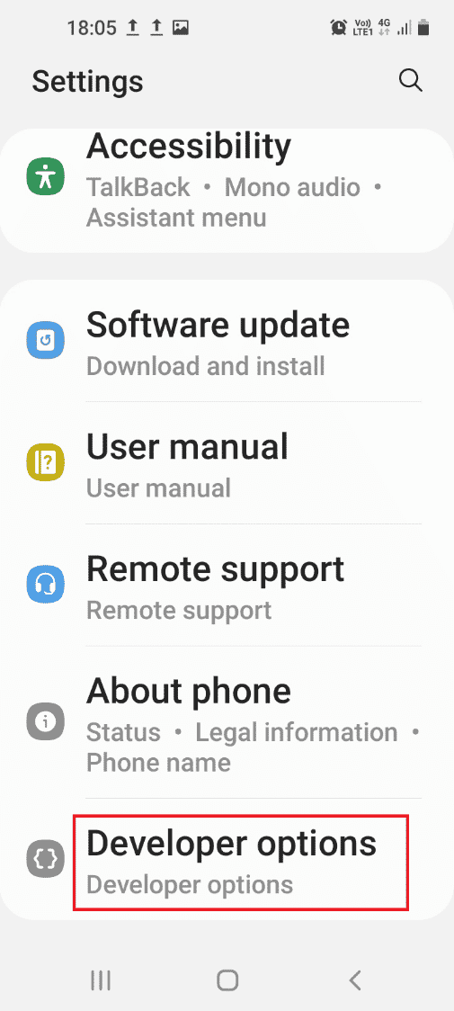 [開発者向けオプション]タブをタップします。 AndroidでストレージTWRPをマウントできない問題を修正
