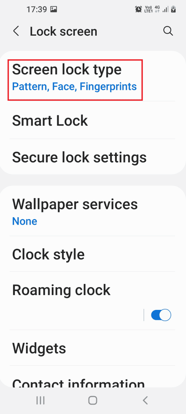 画面ロックタイプタブをタップします。 AndroidでストレージTWRPをマウントできない問題を修正