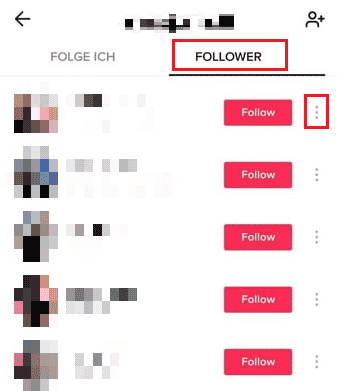 FOLLOWERSセクションの目的のプロファイルから3つのドットのアイコンをタップします