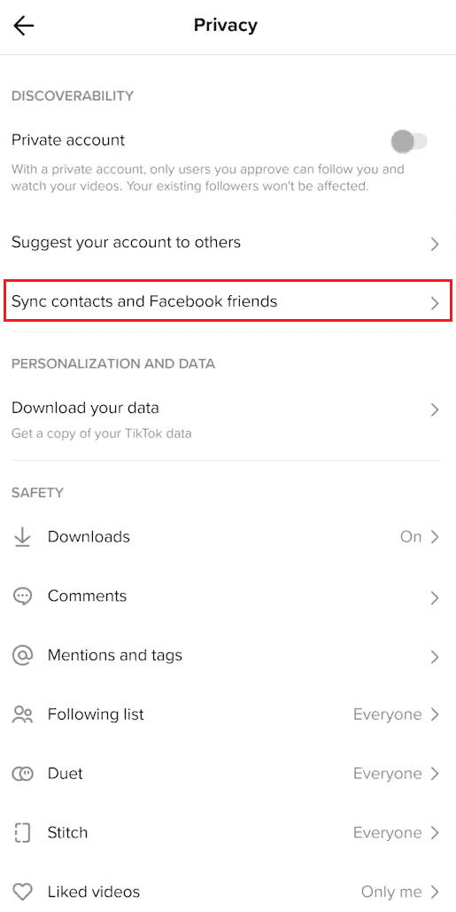 連絡先とFacebookの友達を同期するをタップします| TikTokで人々をフォローする最速の方法
