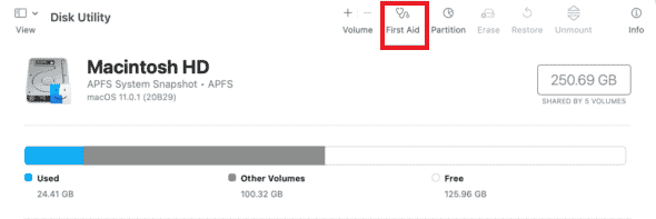 応急処置アイコンをクリックします。 Macのエラーコード36とは何ですか