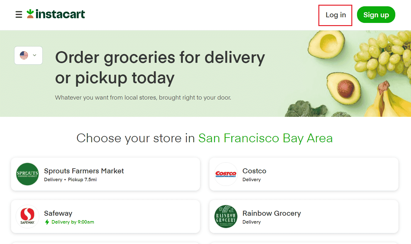 Sağ üst köşeden Oturum aç'a tıklayın | Instacart Aboneliği Nasıl İptal Edilir