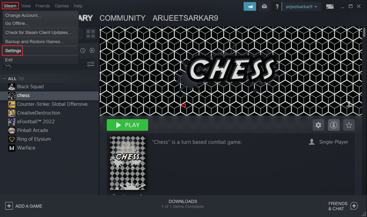 faceți clic pe Steam apoi selectați Setări