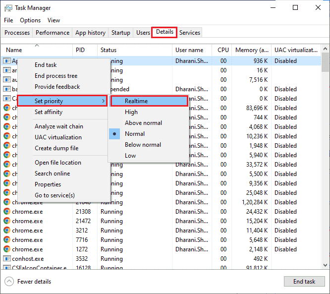 accesați opțiunea Set Priority și apoi alegeți Realtime. Remediați blocarea Witcher 3 pe Windows 10
