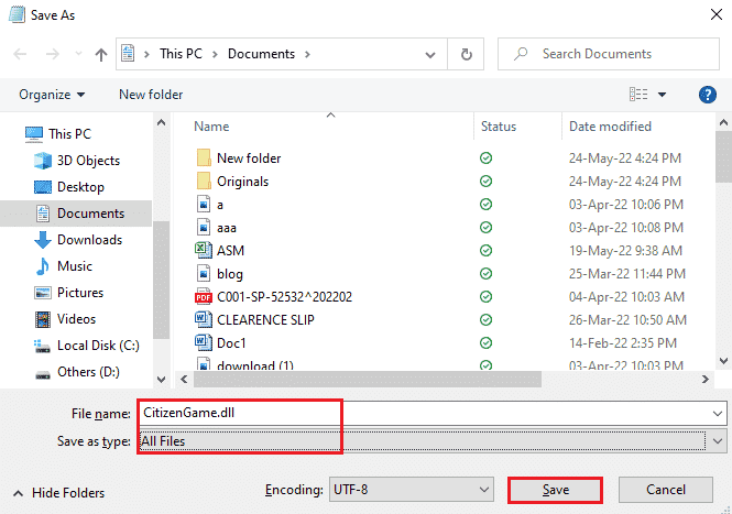 Selectați Toate fișierele și faceți clic pe Salvare. Fix FiveM nu a putut încărca Citizen DLL în Windows 10