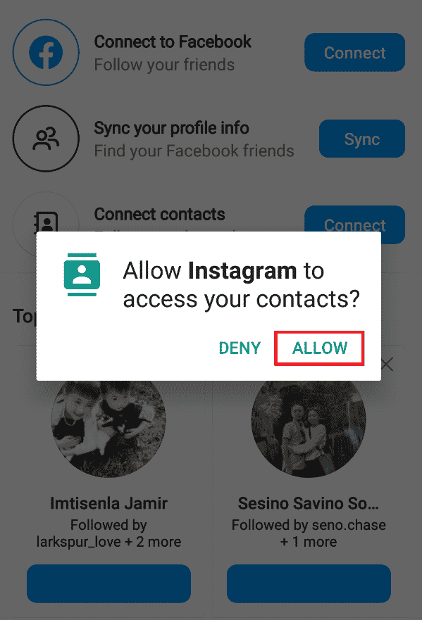 Fereastra pop-up Permiți Instagram să vă acceseze contactele? Acțiune: Refuza sau Permite