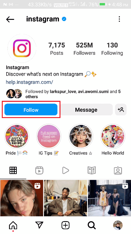 Selectați profilul dorit din rezultatele căutării și apăsați pe Urmăriți | Cum să găsiți contacte pe Instagram