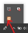 タスクバーにもXAMPPアイコンが表示されます。ダブルクリックしてXAMPPコントロールパネルを開きます