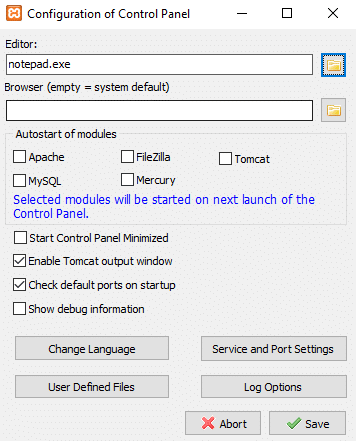 [構成]ボタンをクリックすると、ダイアログボックスが表示されます| Windows10にXAMPPをインストールして構成する