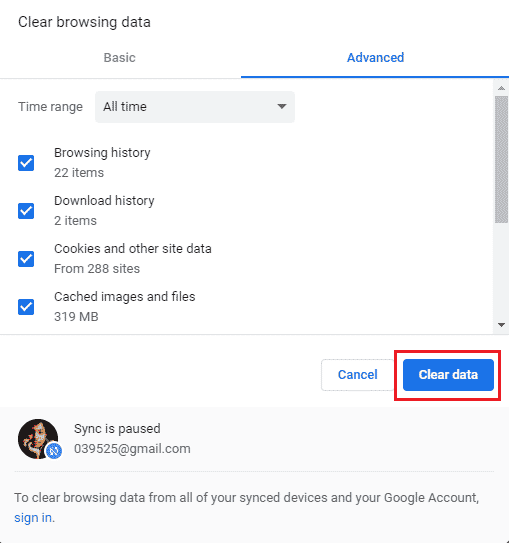 kliknij na jasne dane. Napraw błędy Chrome podczas wyszukiwania szkodliwego oprogramowania