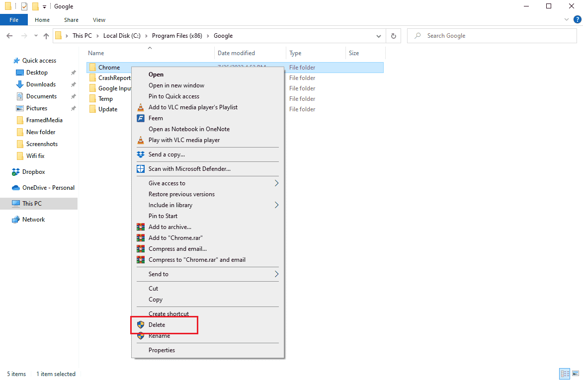 usuń folder o nazwie chrome
