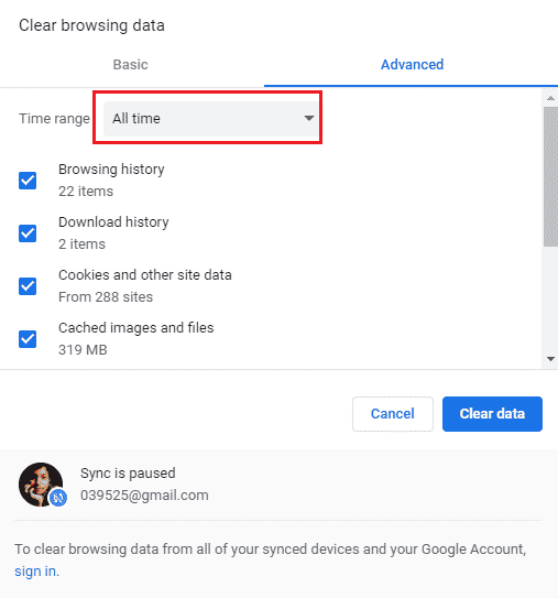 Wybierz zakres czasu jako Cały czas. Napraw błędy Chrome podczas wyszukiwania szkodliwego oprogramowania
