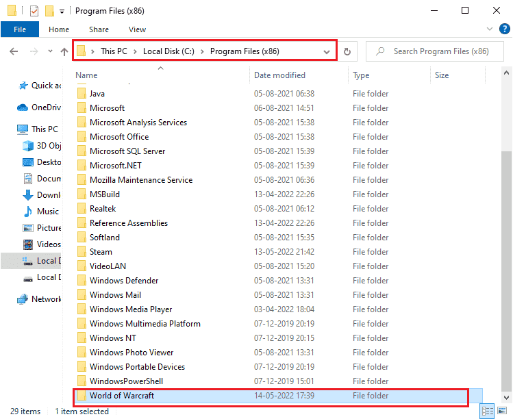 Navigieren Sie zum Speicherort C Program Files 86 World of Warcraft