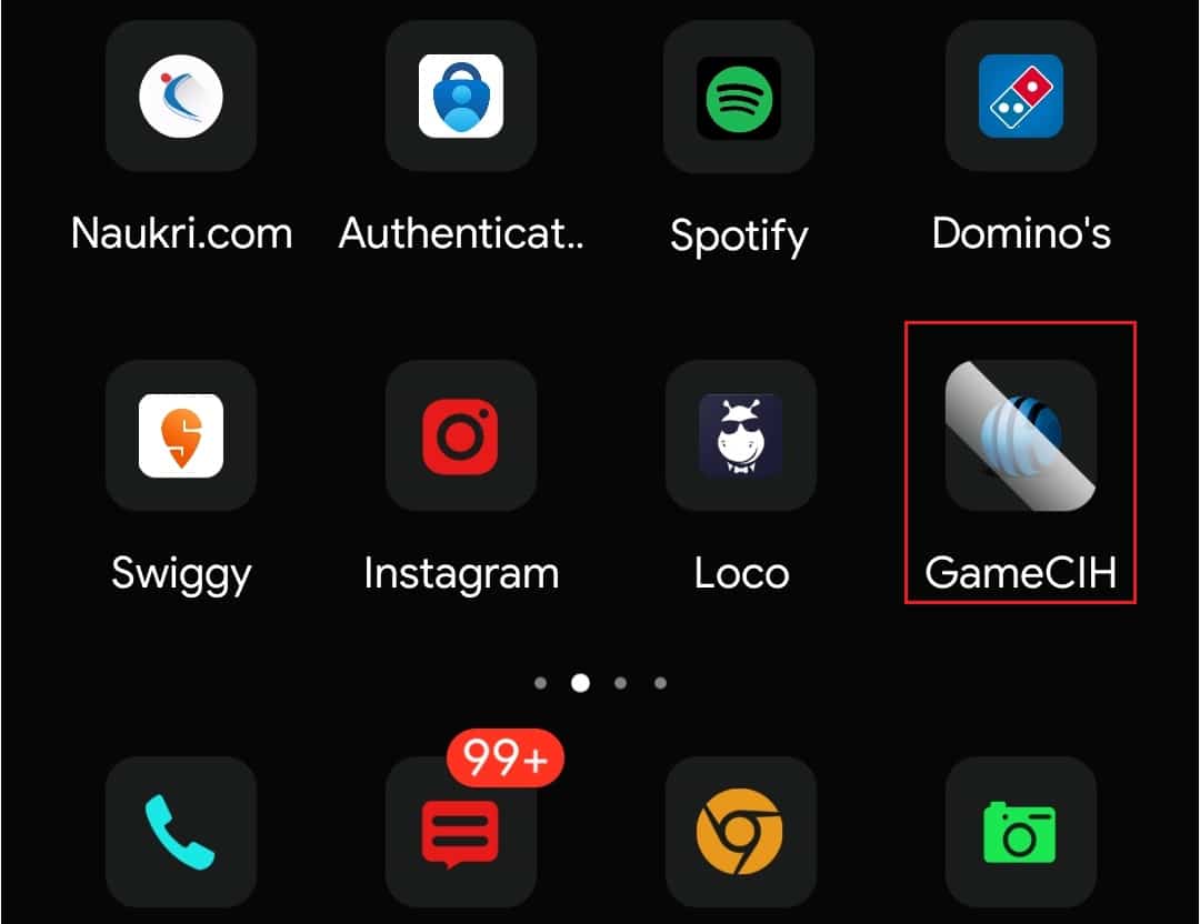 otwórz aplikację gameCIH z ekranu głównego urządzenia z Androidem