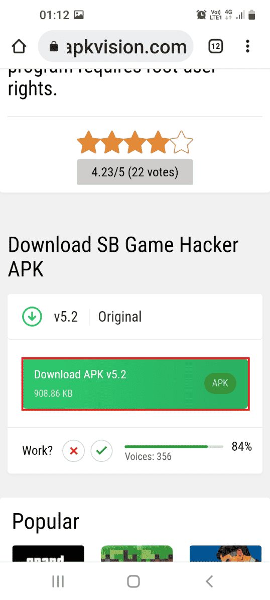 Otwórz oficjalną stronę aplikacji SB Game Hacker i naciśnij przycisk Pobierz APK v5.2. Jak zhakować dowolną grę na Androida