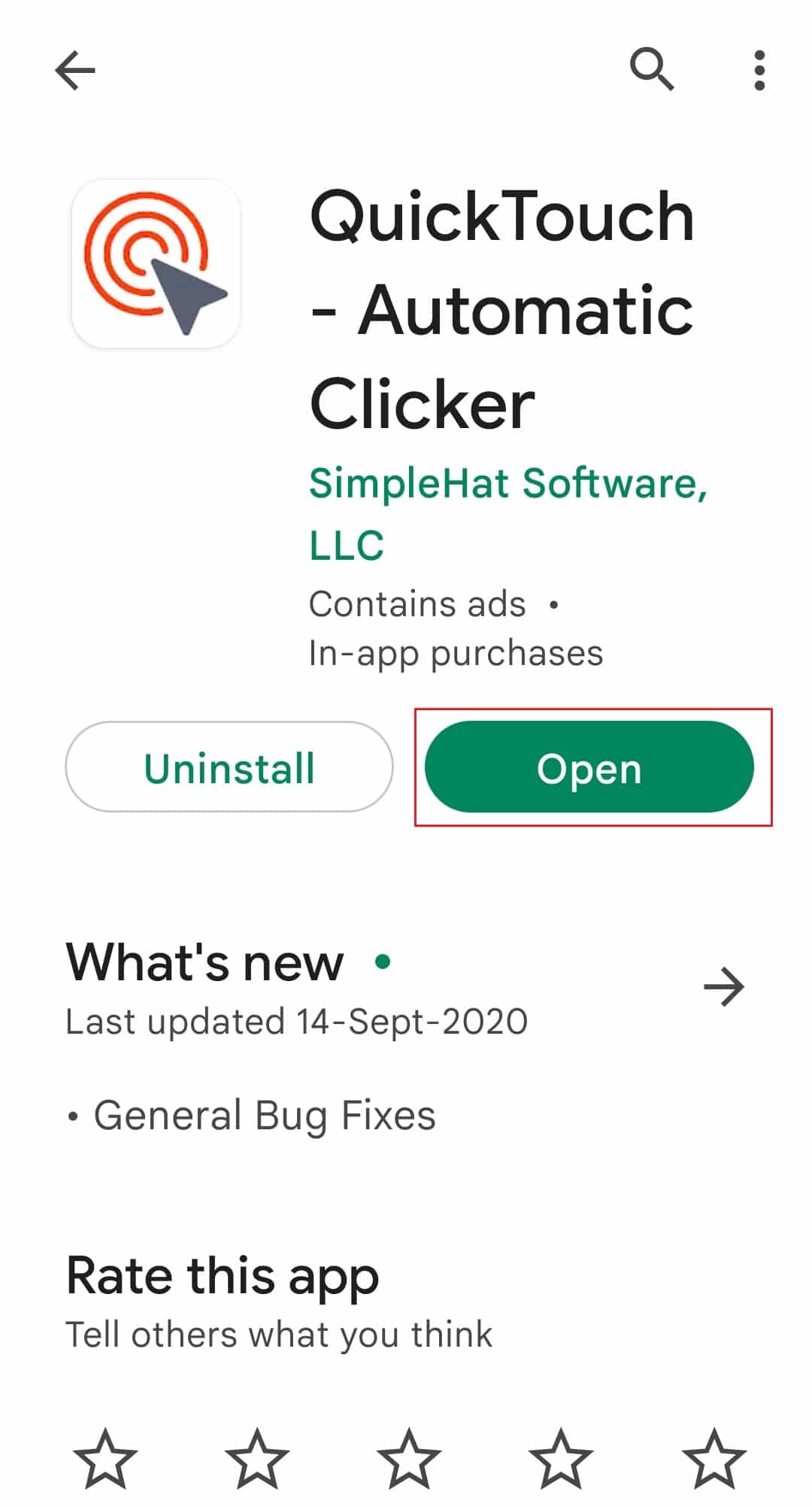 otwórz quicktouch automatyczny zatrzask w Android playstore