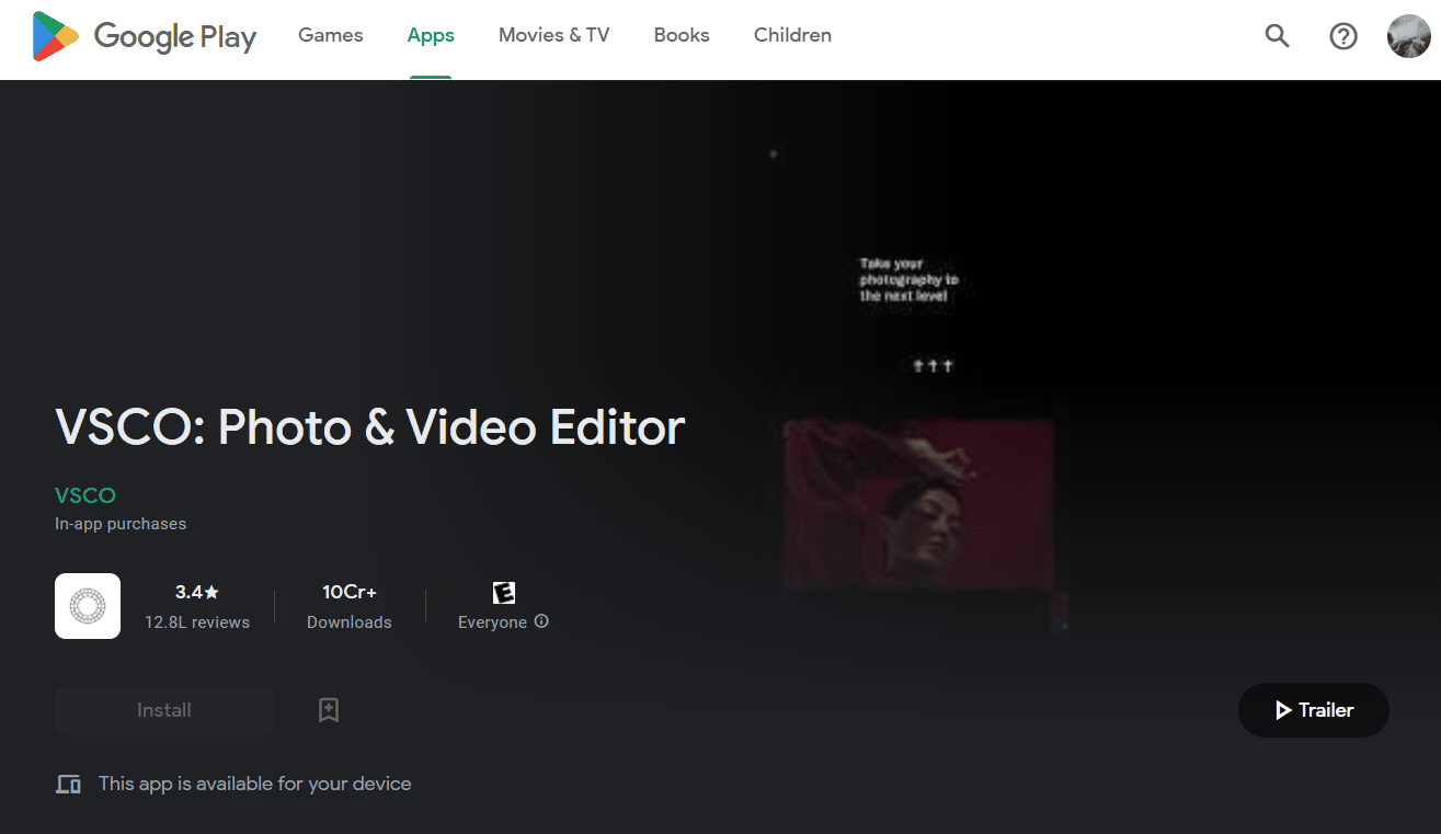 Aplicația mobilă VSCO din Magazinul Google Play