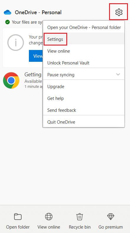 ouvrir les paramètres onedrive. Correction de l'erreur OneDrive 0x8004de40 dans Windows 10