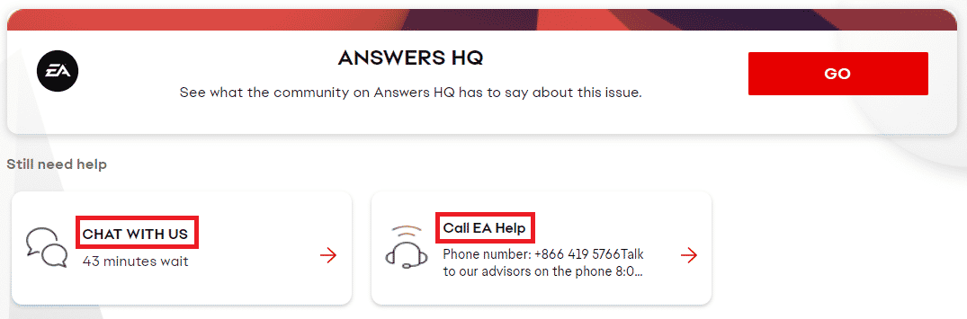 Hubungi kami halaman untuk EA