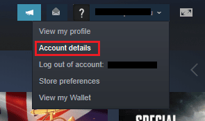 [アカウントの詳細] を選択します。 Steam の購入履歴を表示する方法
