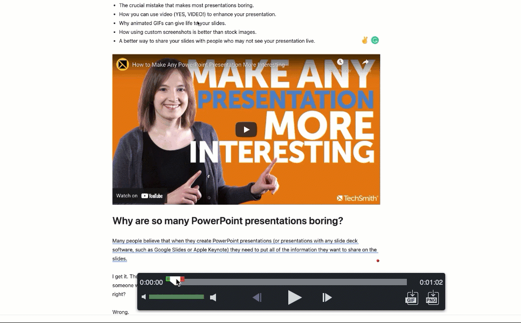Ein GIF des Snagit-Prozesses zum Schneiden von Videos