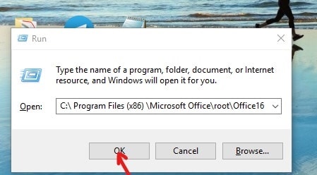 [OK]ボタンをクリックしてOfficeフォルダを開きます[OK]ボタンをクリックしてOfficeフォルダを開きます