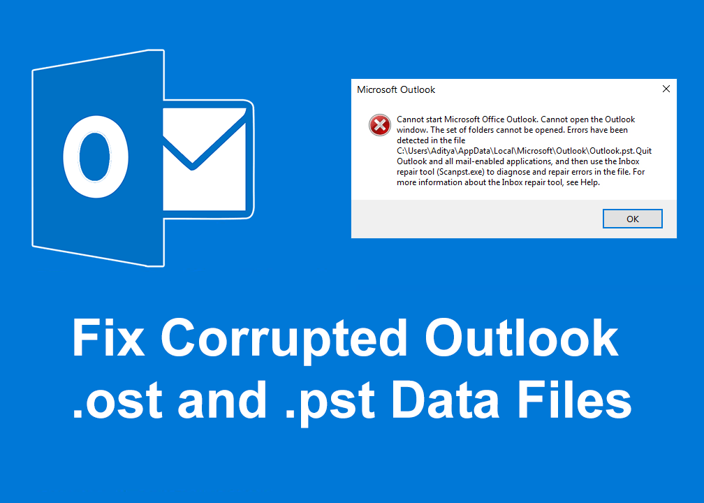 破損したOutlookの.ostおよび.pstデータファイルを修正する
